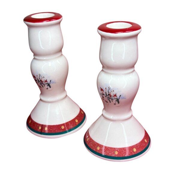 Vintage CIB Royal Seasons Ceramic Christmas Candle Holders With Snowman Design & - Picture 3 of 8